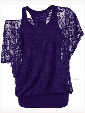 Plus Size 2-Piece Lace Blouse & Tank Top Set Tunic Tops